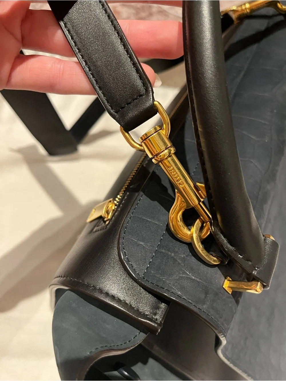 Celine Trapeze Croc-Embossed Leather Shoulder Bag